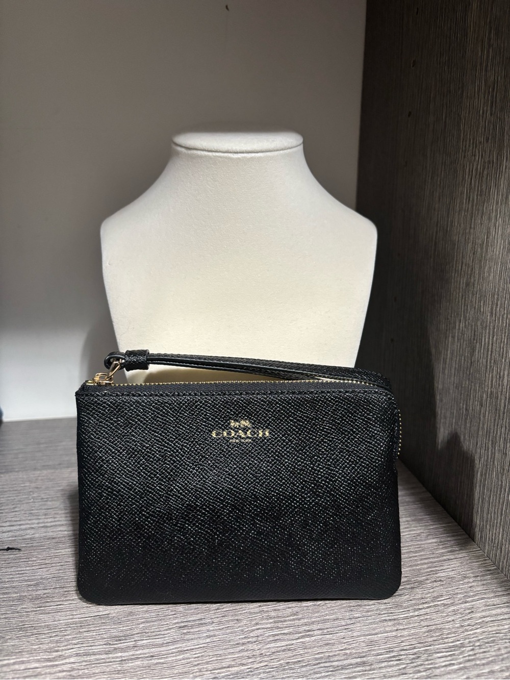 Coach Black Textured Leather Zip Wristlet